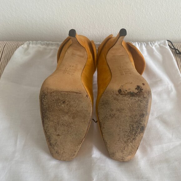 Carven dandelion orange suede bow back 4"/100mm high heel pumps - Picture 5 of 7